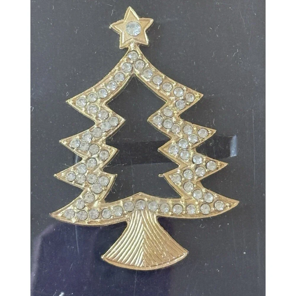Tahari Home Gold Rhinestone Christmas Tree Shaped Napkin Rings Set of 8
